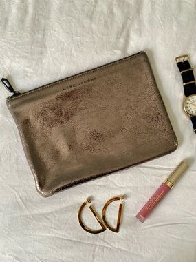 Marc Jacobs for Target & Neiman Marcus Gunmetal Metallic Leather Pouch Clutch